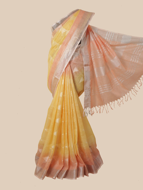 

Pothys Yellow & Orange Zari Linen Blend Saree