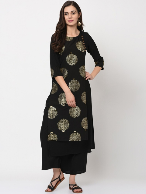 

ZIYAA Women Black Ethnic Motifs Printed Crepe Kurta