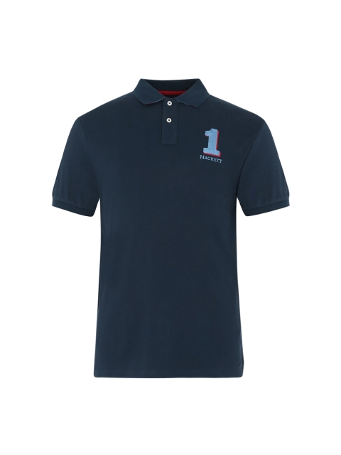 

HACKETT LONDON Men Navy Blue Polo Collar Applique T-shirt