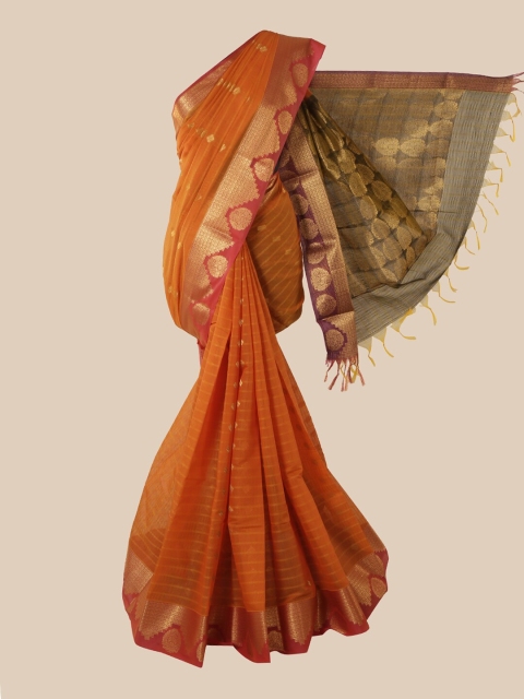 

Pothys Orange & Pink Striped Silk Cotton Saree