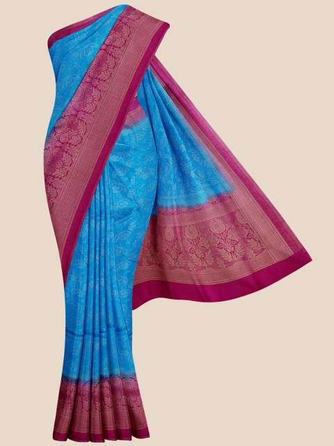 

Kalamandir Blue & Purple Ethnic Motifs Zari Silk Blend Banarasi Saree