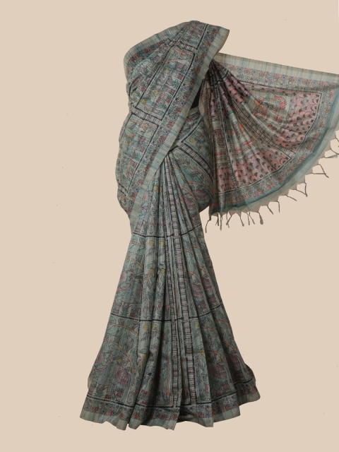 

Pothys Blue & Black Kalamkari Jute Silk Saree