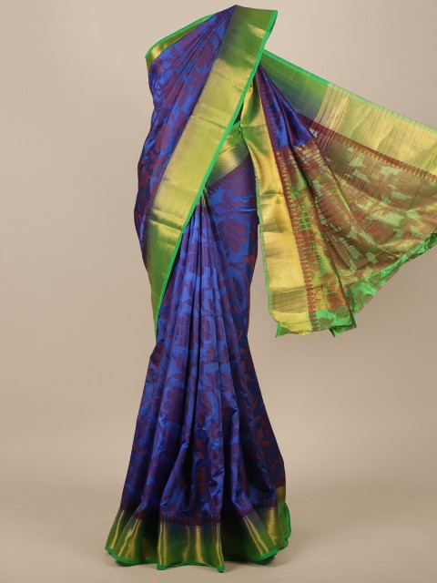 

Pothys Navy Blue & Green Ethnic Motifs Zari Jute Silk Saree