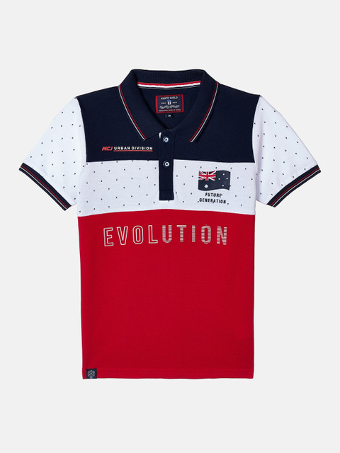 

Monte Carlo Boys Navy Blue & Orange Colourblocked Polo Collar T-shirt