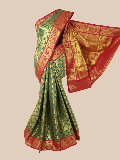 

Pothys Green & Pink Ethnic Motifs Zari Pure Silk Saree