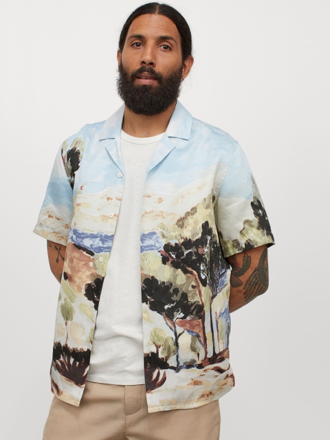 

H&M Men Blue Green Printed Resort Shirt
