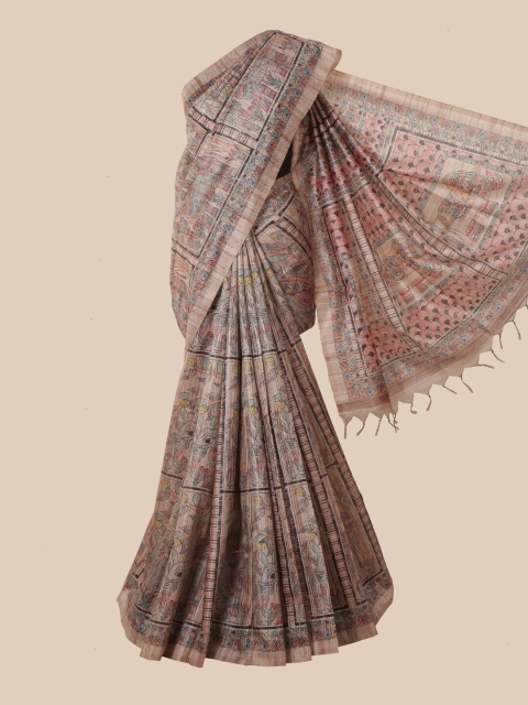 

Pothys Beige & Red Kalamkari Jute Silk Saree