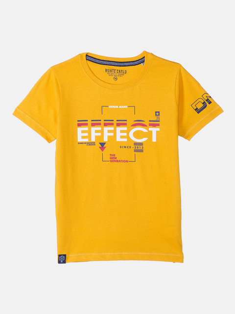 

Monte Carlo Boys Mustard Yellow Typography Printed T-shirt