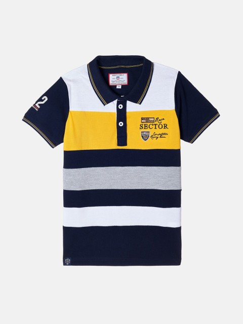 

Monte Carlo Boysvy Blue Striped Polo Collar Applique T-shirt, Navy blue