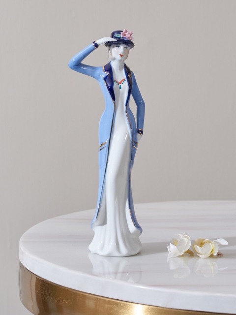 

THEDECORKART White & Blue Victorian Lady Fine Porcelain Figurine Showpiece
