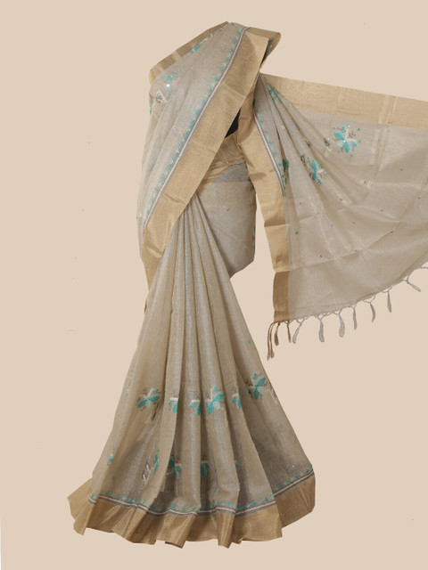 

Pothys Grey & Blue Zari Tissue Saree
