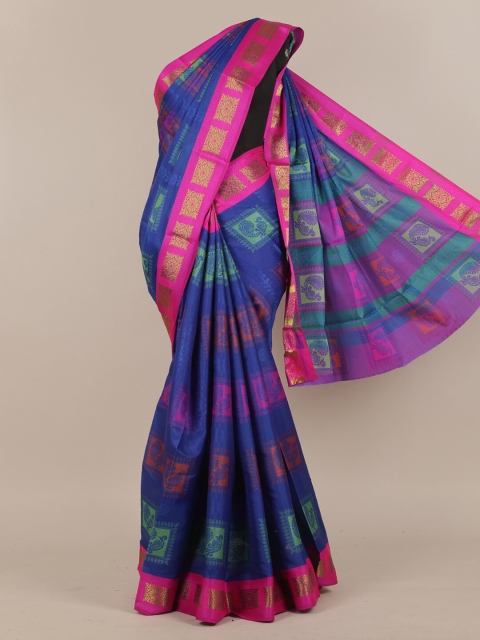 

Pothys Blue & Pink Ethnic Motifs Zari Saree