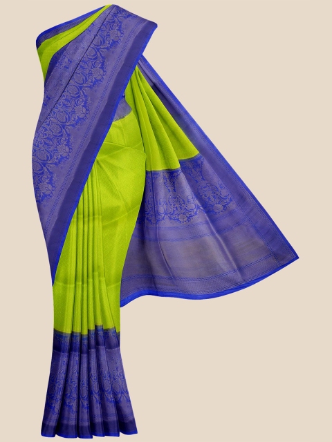 

KLM Fashion Mall Lime Green & Blue Woven Design Zari Silk Blend Banarasi Saree