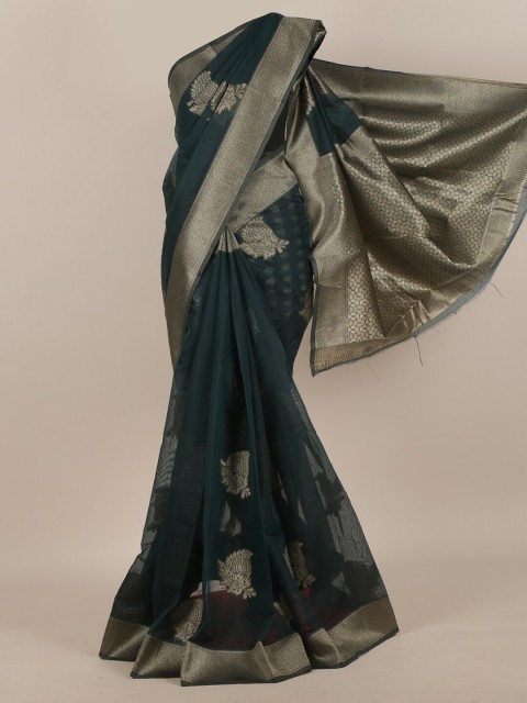 

Pothys Green & Gold-Toned Floral Zari Saree