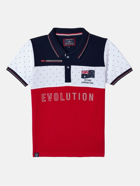 

Monte Carlo Boys Navy Blue & White Colourblocked Polo Collar Cotton T-shirt