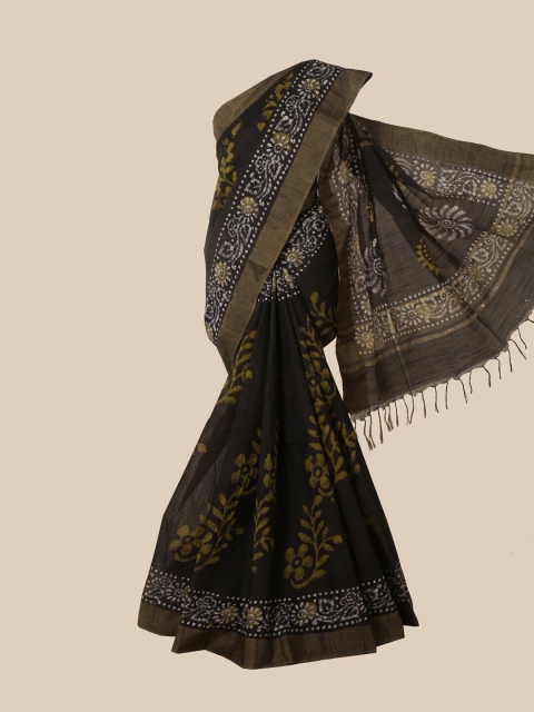 

Pothys Black & White Batik Jute Cotton Saree