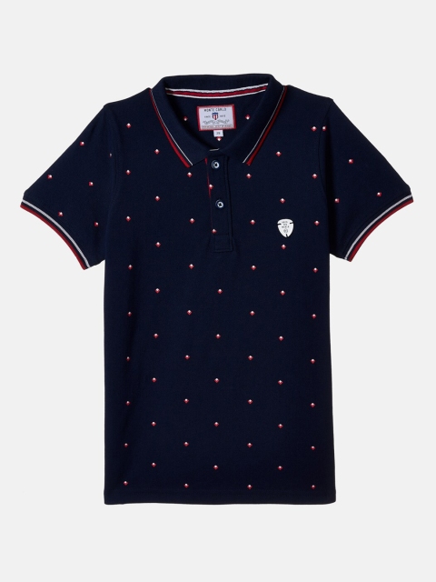 

Monte Carlo Boys Navy Blue & Red Printed Polo Collar T-shirt