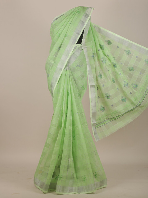 

Pothys Green Ethnic Motifs Embroidered Cotton Blend Saree