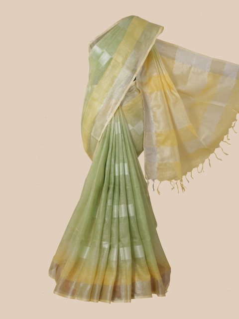 

Pothys Green & Yellow Zari Linen Blend Saree
