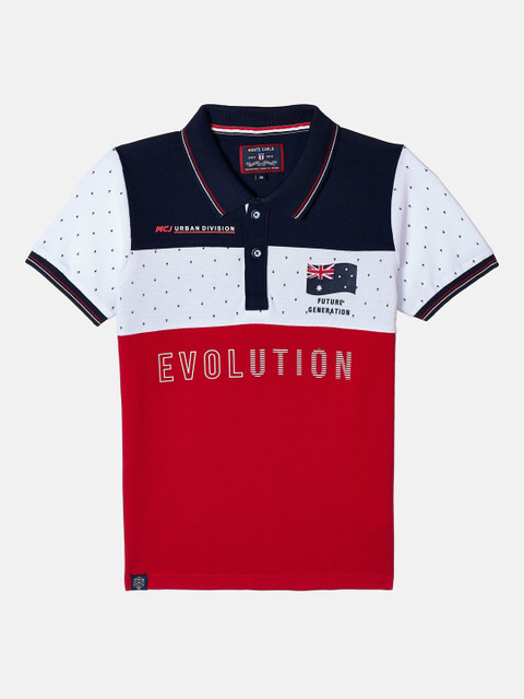 

Monte Carlo Boys Cotton Navy Blue Printed Colourblocked Polo Collar T shirt