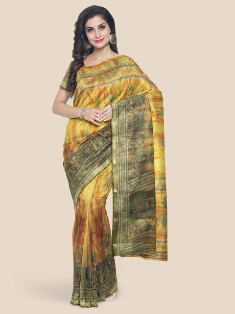 

Kalamandir Yellow & Green Floral Linen Blend Saree