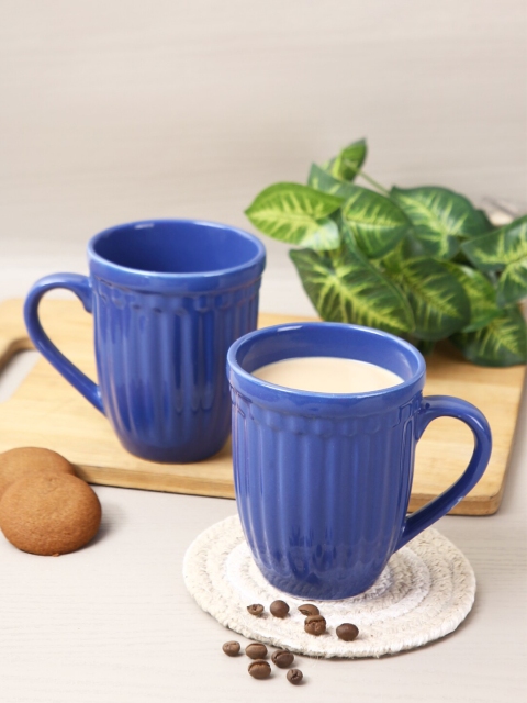 

Aapno Rajasthan Set Of 6 Blue Textured Ceramic Glossy Coffee Mugs
