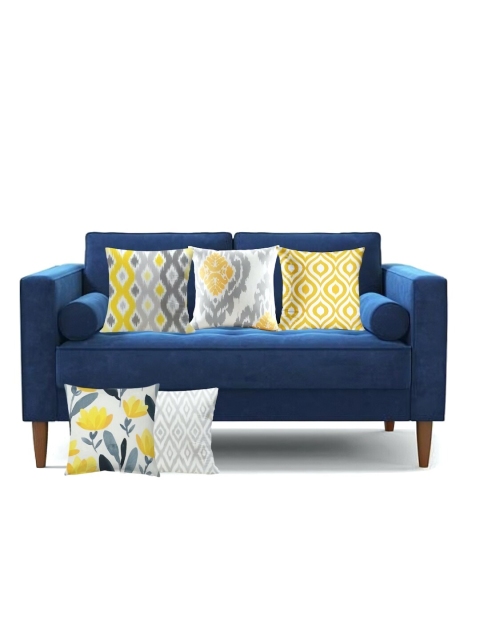 

MODERN HOMES Yellow & White Set of 5 Ethnic Motifs Square Cushion Covers