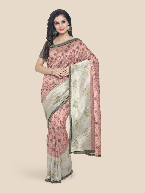 

Kalamandir Pink Floral Printed Supernet Saree