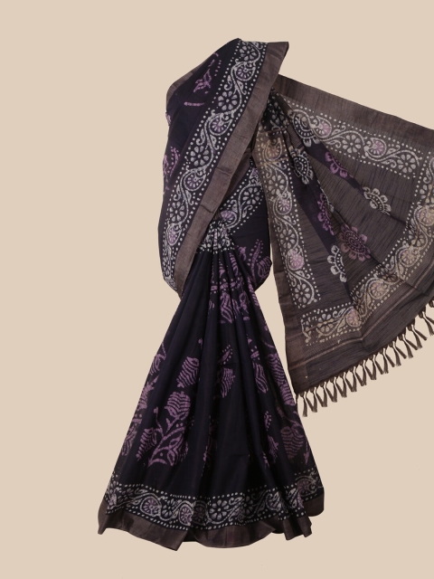 

Pothys Violet & Off White Batik Jute Cotton Saree
