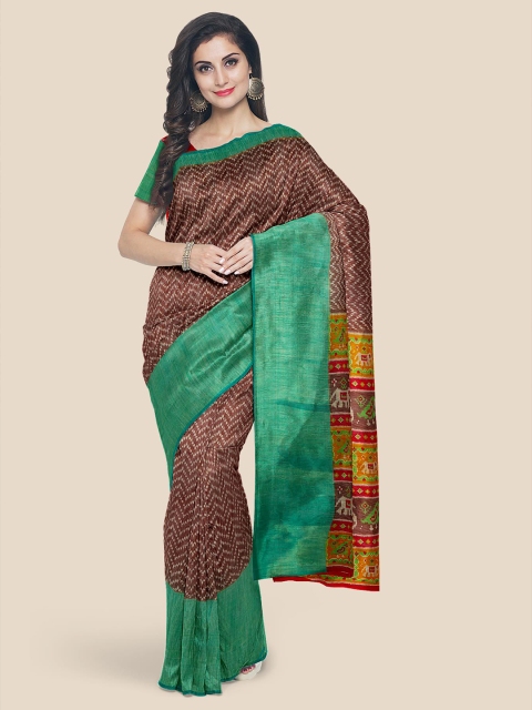 

Kalamandir Brown & Green Linen Blend Saree
