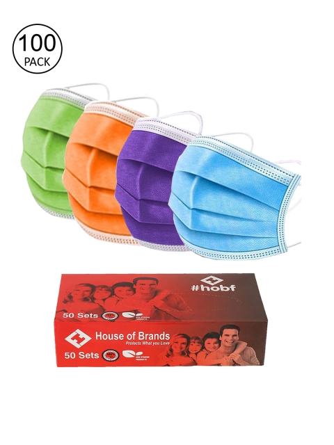 

Swiss Design Pack Of 100 Mix Colour 3ply Mask With Nose-Pin, Multi