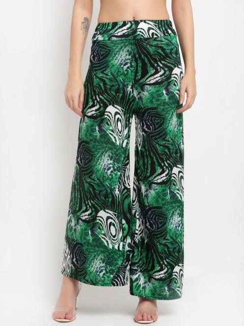 NEUDIS Women Green & White Animal Printed Knitted Palazzos