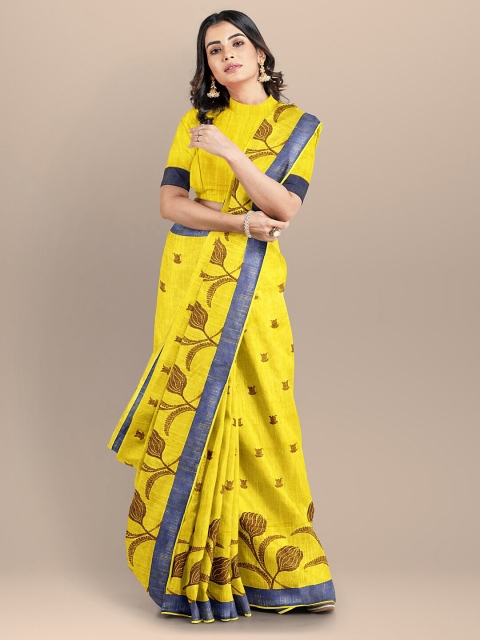 

BharatSthali Yellow & Blue Woven Design Pure Cotton Mangalagiri Handloom Saree