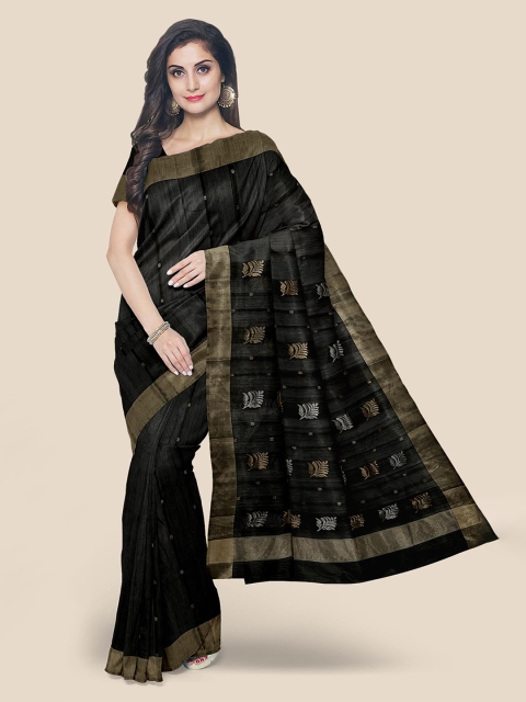 

Kalamandir Black Ethnic Motifs Zari Chanderi Saree