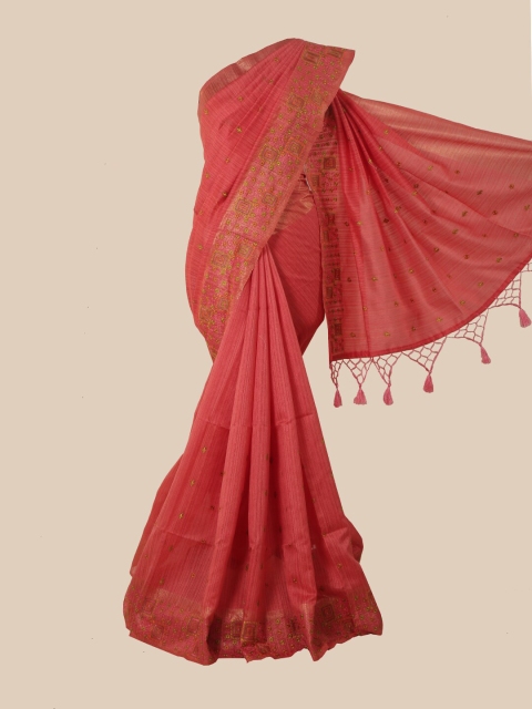 

Pothys Pink & Green Floral Jute Silk Saree