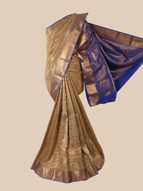

Pothys Tan & Blue Woven Design Pure Silk Saree