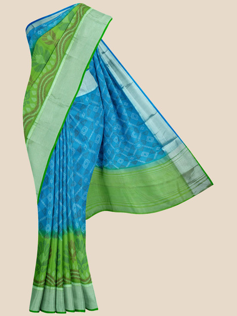 

Kalamandir Blue & Green Silk Blend Banarasi Saree