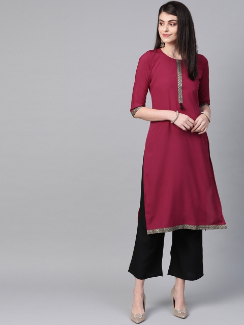 

ZIYAA Women Pink Yoke Design Crepe Kurta