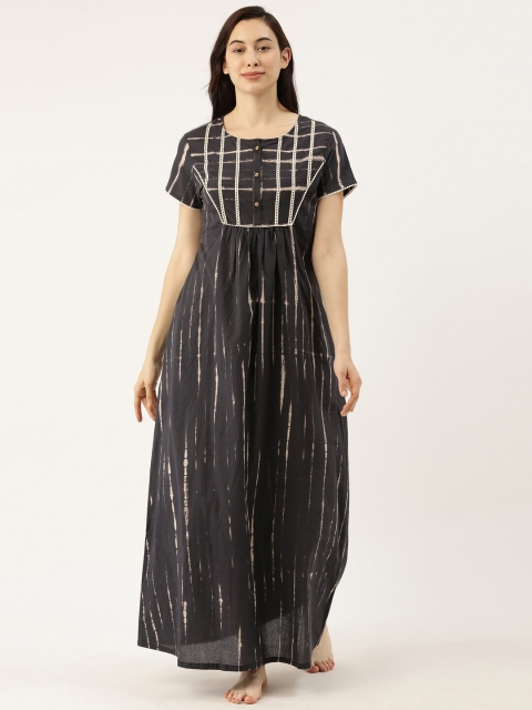 

Bannos Swagger Black Printed Cotton Maxi Nightdress