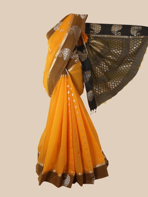 

Pothys Yellow & Brown Paisley Zari Silk Cotton Saree
