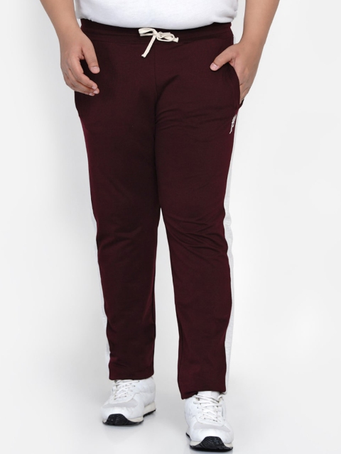 

John Pride Men Burgundy & White Colourblocked Plus Size Track Pants