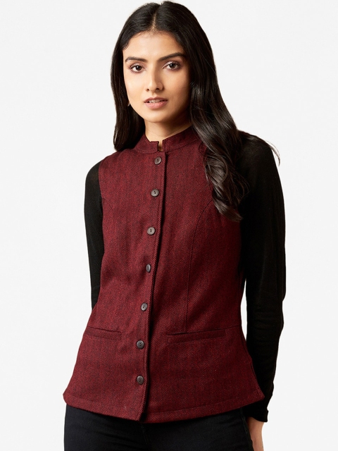 

Fabindia Women Maroon Bomber Jacket