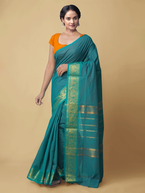

Unnati Silks Green Striped Pure Cotton Kanjeevaram Saree