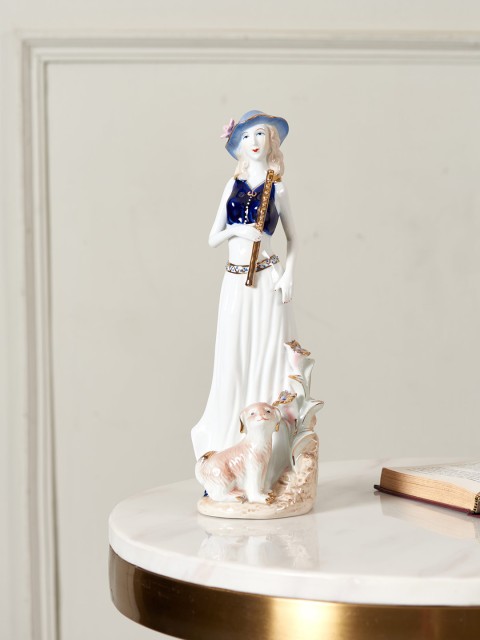 

THEDECORKART White & Blue Hand-Painted Victorian Lady Fine Porcelain Figurine Showpiece