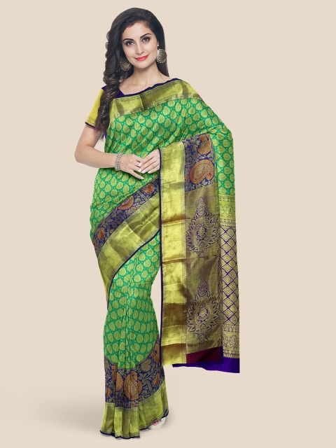 

Kalamandir Green Ethnic Motifs Zari Silk Blend Kanjeevaram Saree