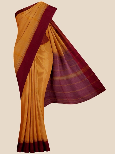 

Kalamandir Mustard Brown & Maroon Colourblocked Pure Cotton Venkatgiri Saree
