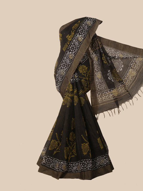 

Pothys Black Batik Jute Cotton Saree