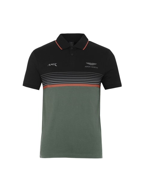 

HACKETT LONDON Men Green Striped Polo Collar Applique T-shirt