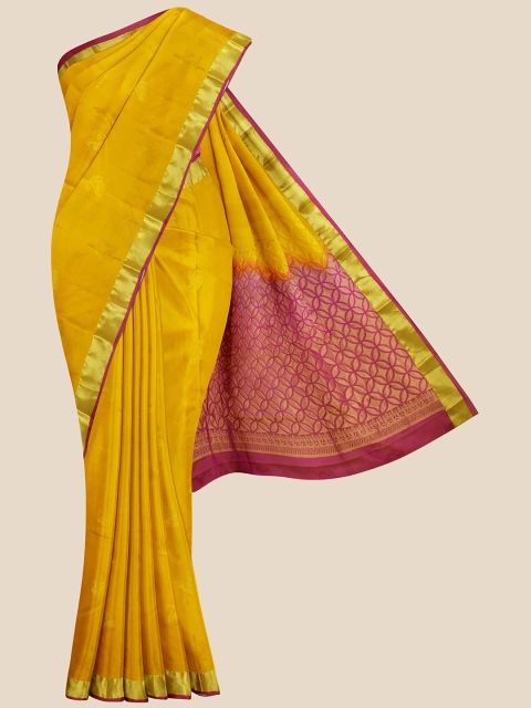 

Kalamandir Mustard Woven Design Silk Blend Kanjeevaram Saree