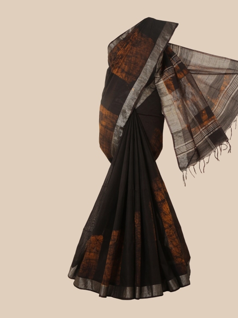

Pothys Black & Brown Batik Zari Jute Cotton Saree